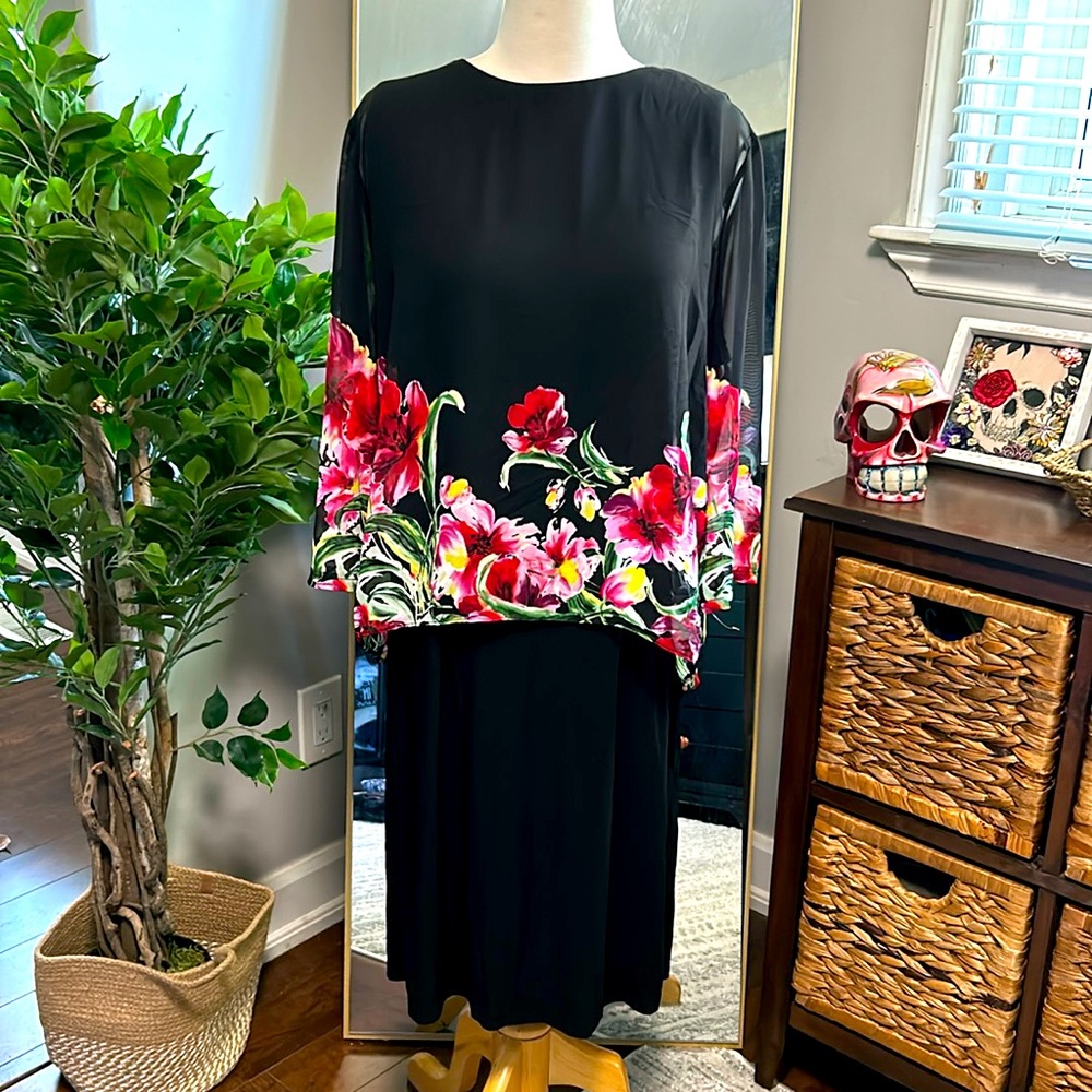 Joseph Ribkoff Tank Dress with Floral Overlay